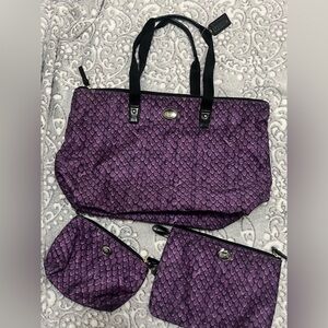 3 piece Coach Purple Tote Handbag Pouches Bag Set Travel